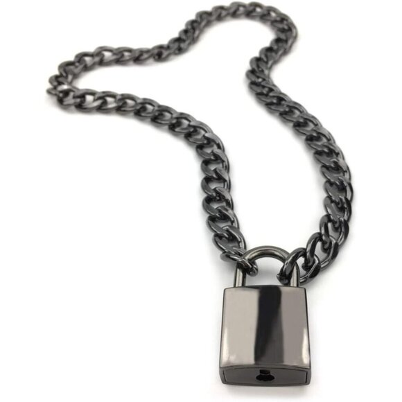 ✨Women Silver Padlock Necklace Chain Collar Choker with Two Keys and Box Jewelry - Picture 1 of 4